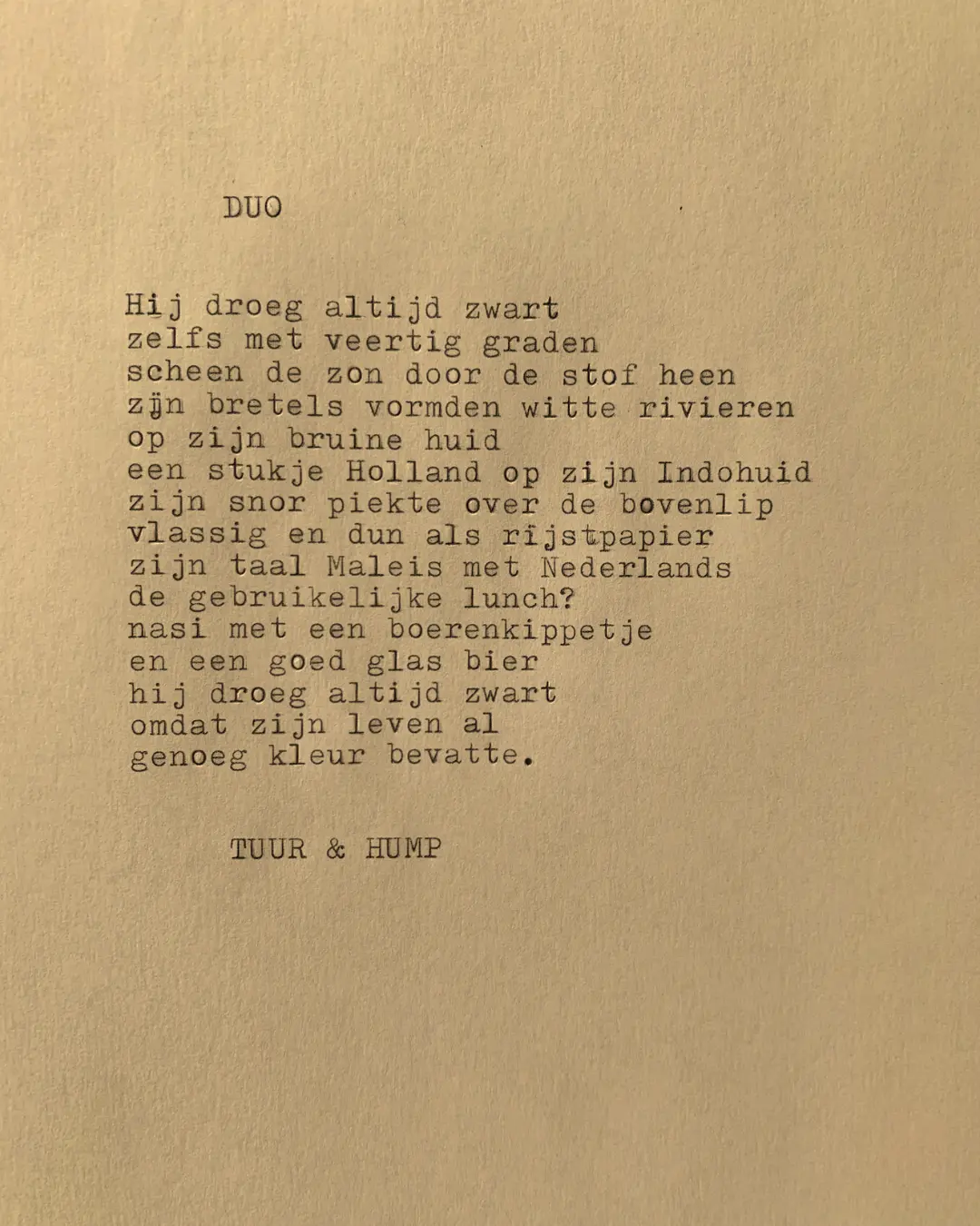 Voorbeeld eindproduct: gedicht getypt op papier